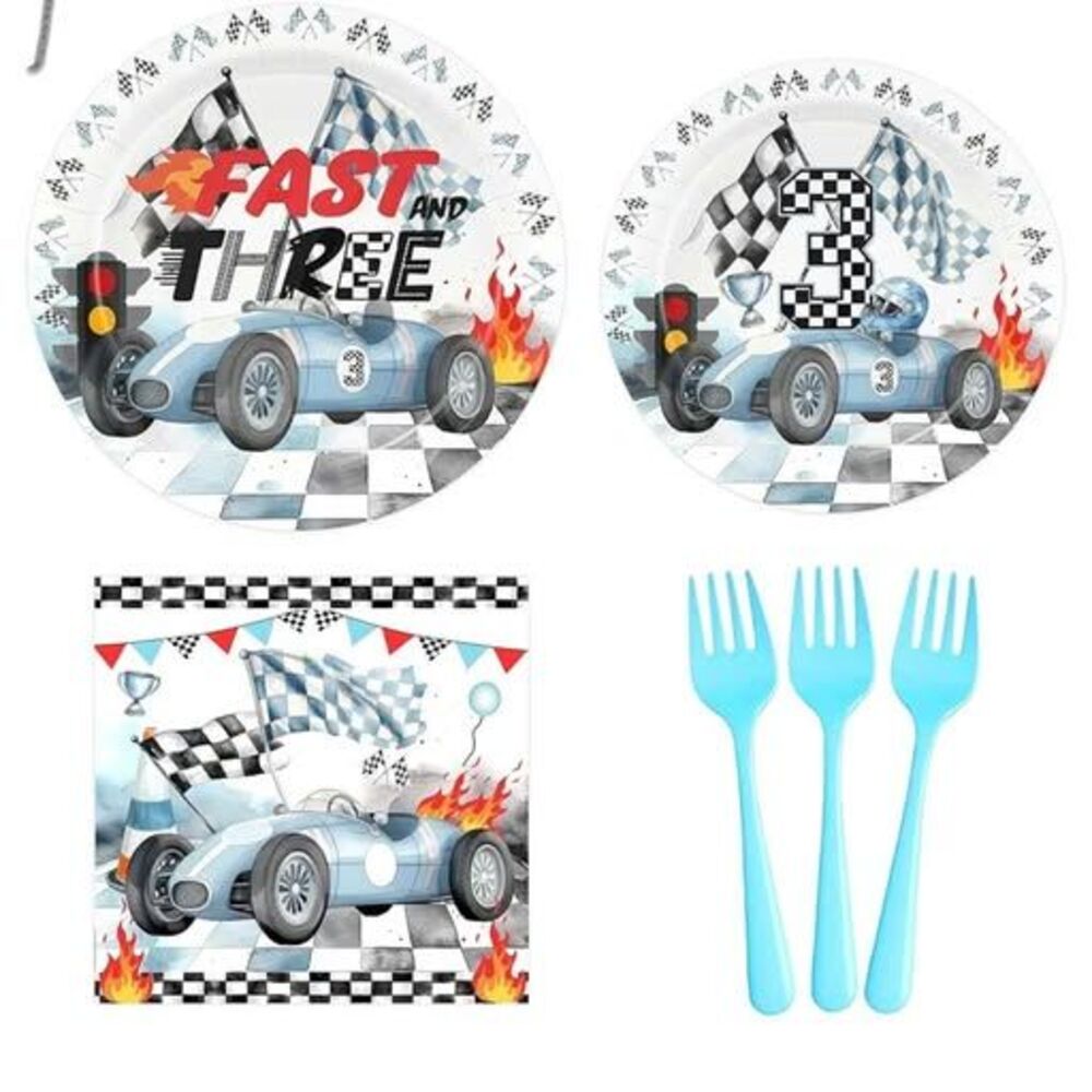 New Race Car Themed 3rd Party Peper Plates, Cups , Forks